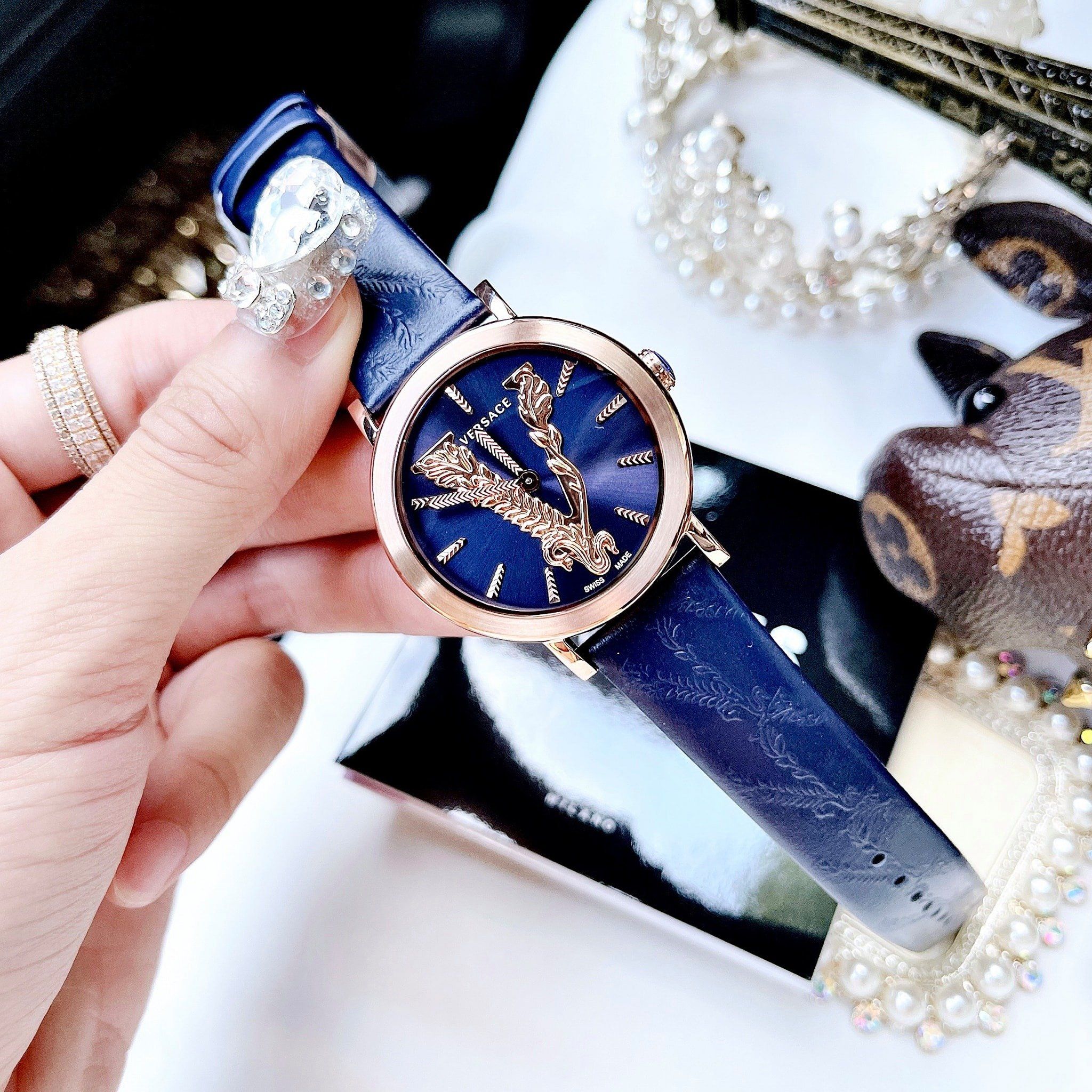  Shop Authentic Versace Virtus Quartz Blue Dial Blue Leather Strap Watch for Women - VEHC00419 - Luxxuri