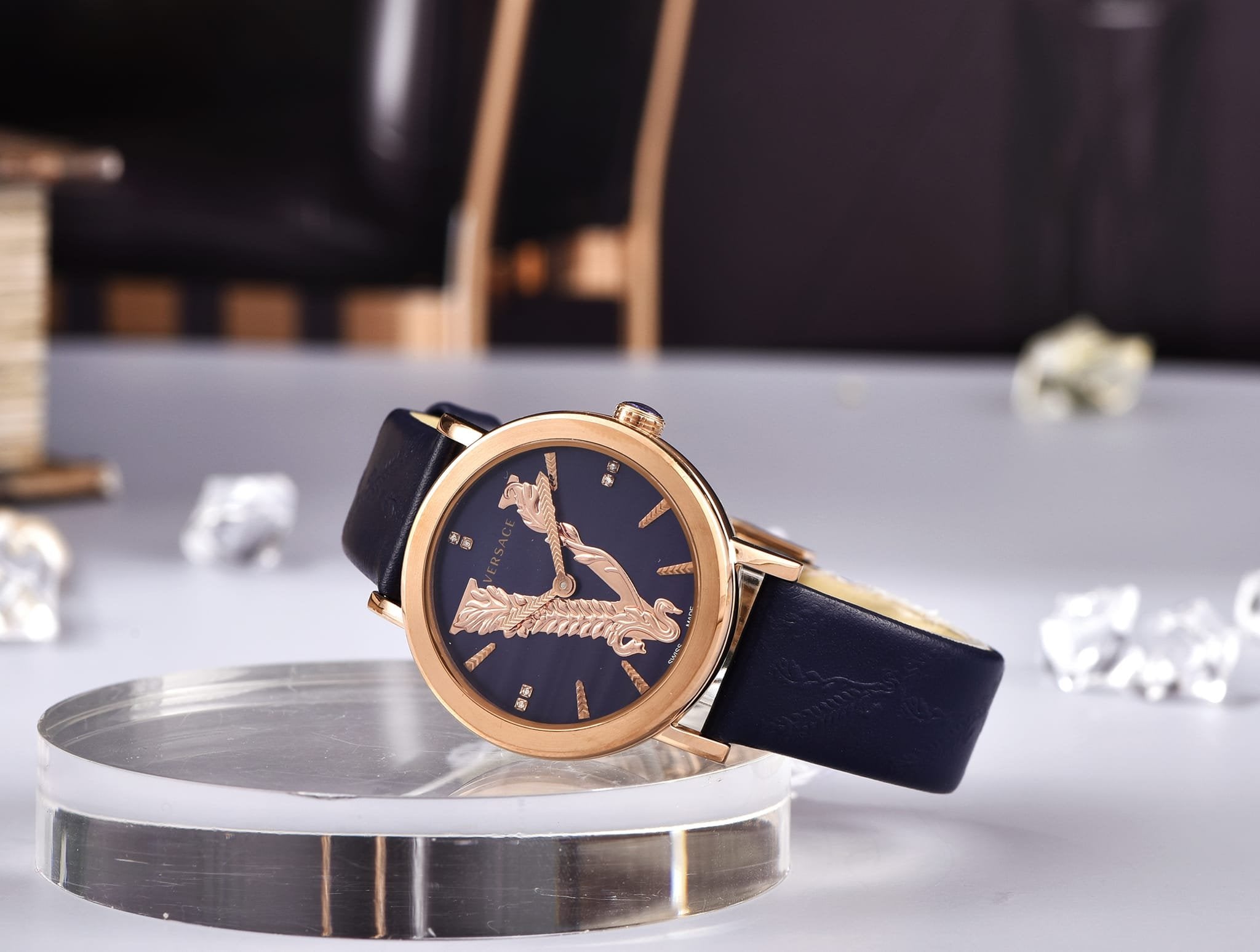  Shop Authentic Versace Virtus Quartz Blue Dial Blue Leather Strap Watch for Women - VEHC00419 - Luxxuri