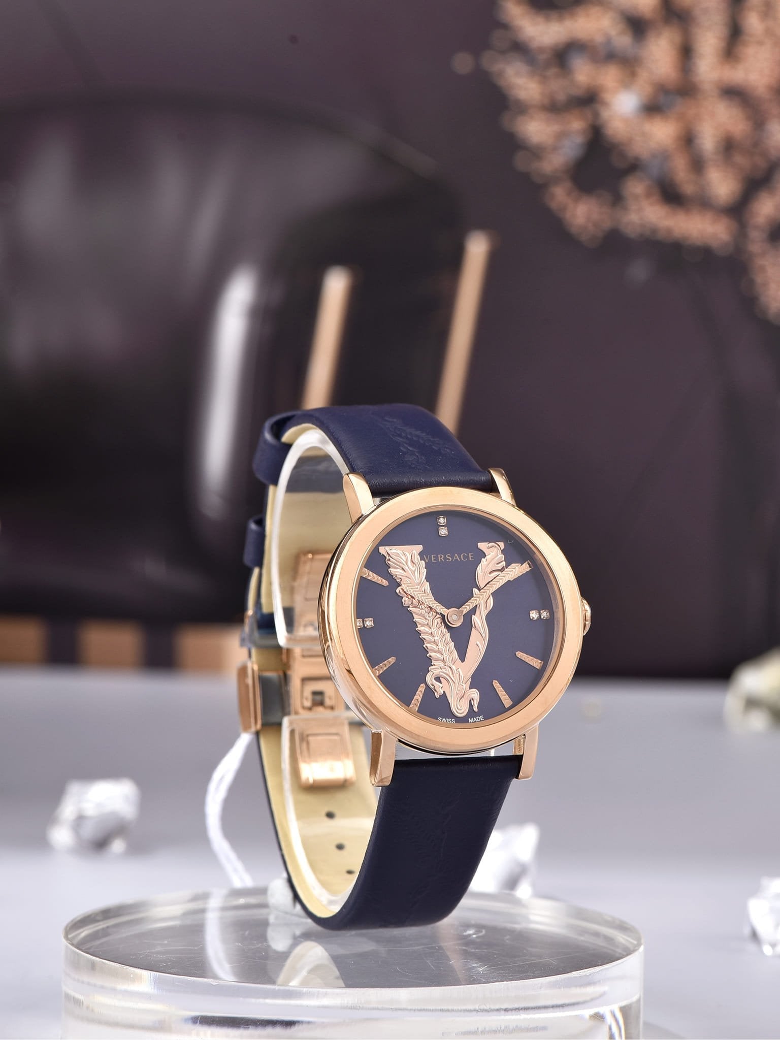  Shop Authentic Versace Virtus Quartz Blue Dial Blue Leather Strap Watch for Women - VEHC00419 - Luxxuri