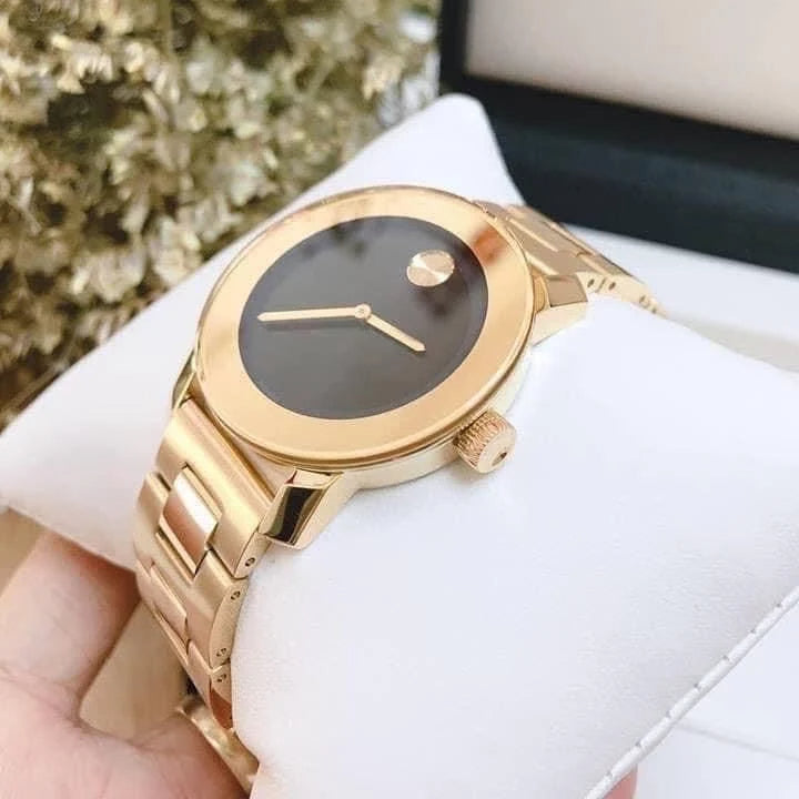  Shop Authentic Movado Bold Black Dial Gold Steel Strap Unisex Watch - 3600397 - Luxxuri
