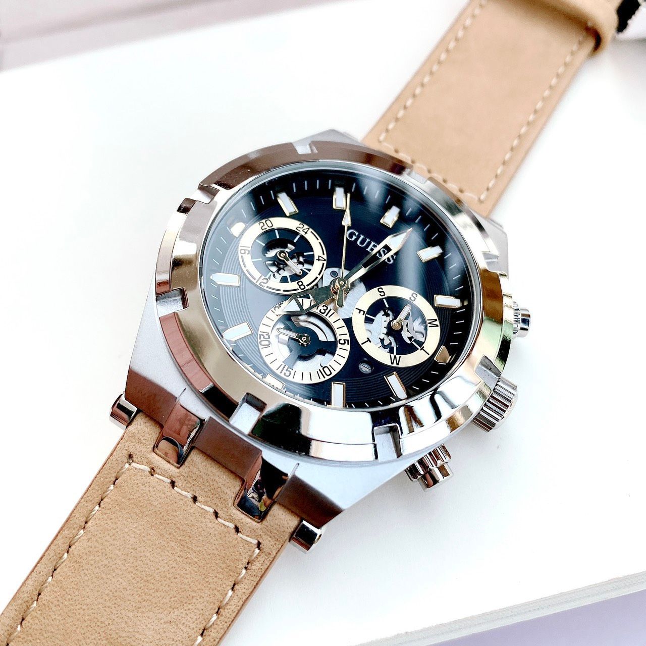  Shop Authentic Guess Continental Multifunction Black Dial Brown Leather Strap Watch for Men - GW0262G1 - Luxxuri