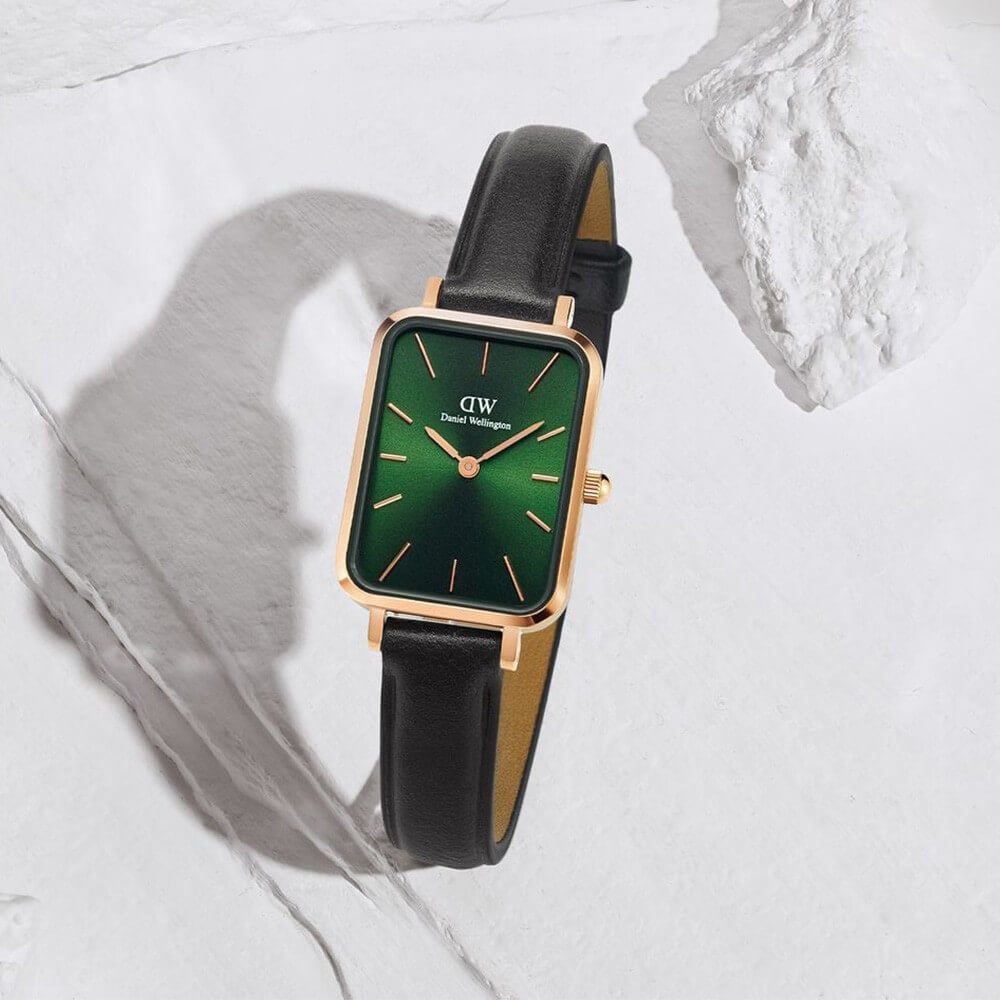  Shop Authentic Daniel Wellington Quadro Pressed Melrose Emerald Green Dial Black Leather Strap Watch For Women - DW00100446 - Luxxuri