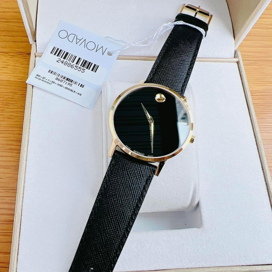  Shop Authentic Movado Museum Classic Quartz Black Dial Black Leather Strap Watch for Men - 0607195 - Luxxuri