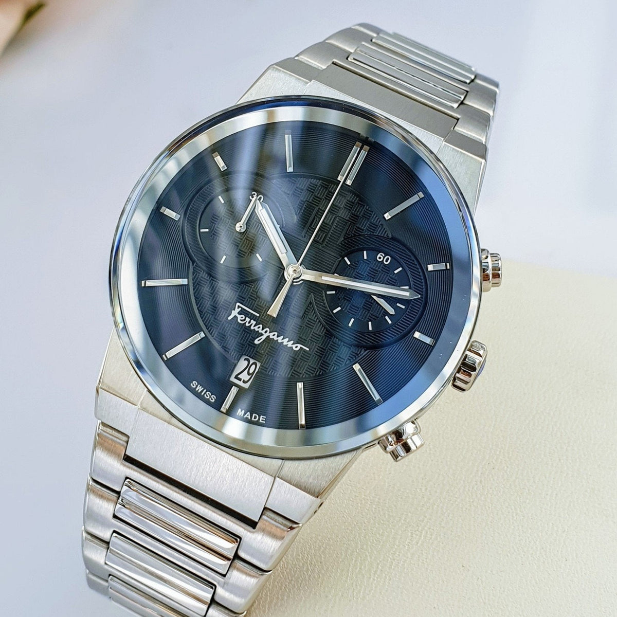  Shop Authentic Salvatore Ferragamo Sapphire Chrono Blue Dial Silver Steel Strap Watch for Men - SFME01123 - Luxxuri