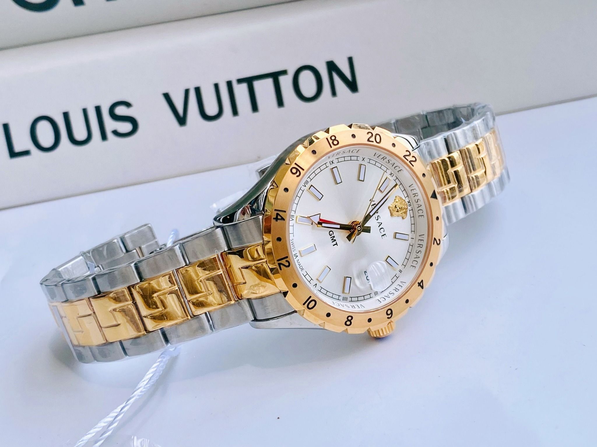  Shop Authentic Versace Hellenyium GMT Silver Dial Two Tone Steel Strap Watch for Men - V11030015 - Luxxuri