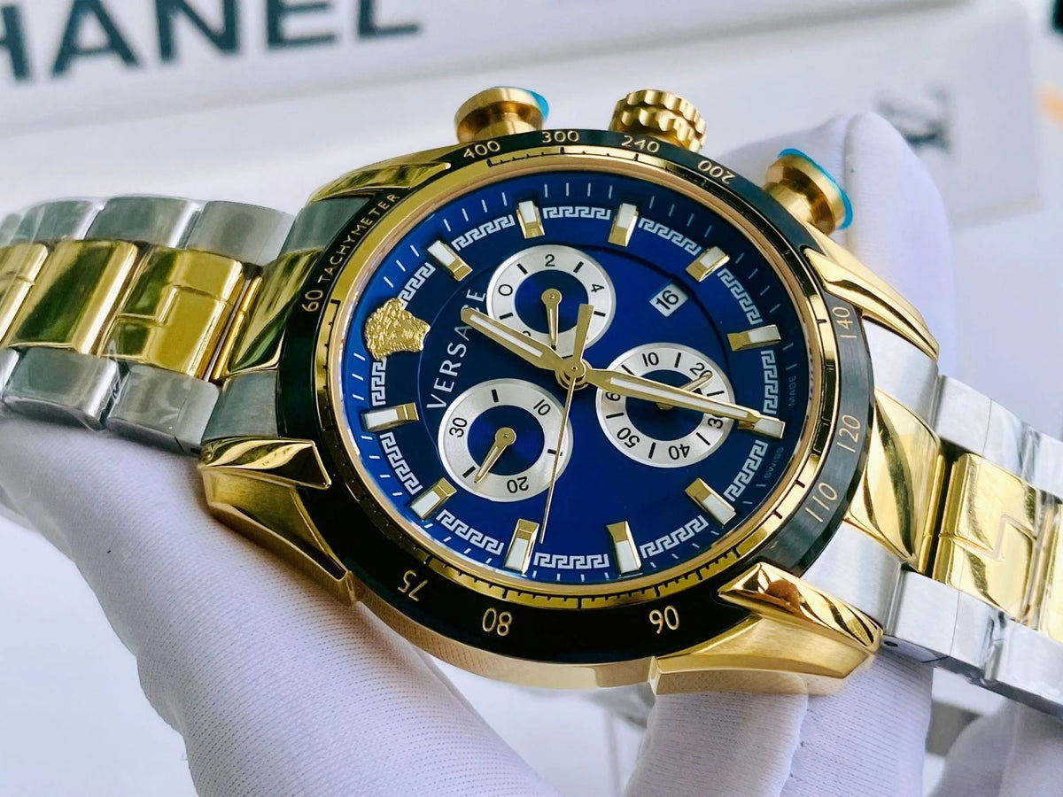  Shop Authentic Versace V-Ray Chronograph Quartz Blue Dial Two Tone Steel Strap Watch For Men - VE2I01021 - Luxxuri