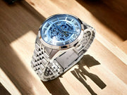  Shop Authentic Fossil Townsman Automatic Skeleton Blue Dial Silver Steel Strap Watch for Men - ME3073 - Luxxuri