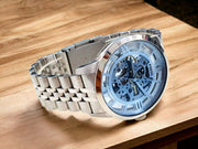  Shop Authentic Fossil Townsman Automatic Skeleton Blue Dial Silver Steel Strap Watch for Men - ME3073 - Luxxuri