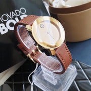  Shop Authentic Movado Bold Gold Dial Brown Leather Strap Watch for Women - 3600437 - Luxxuri