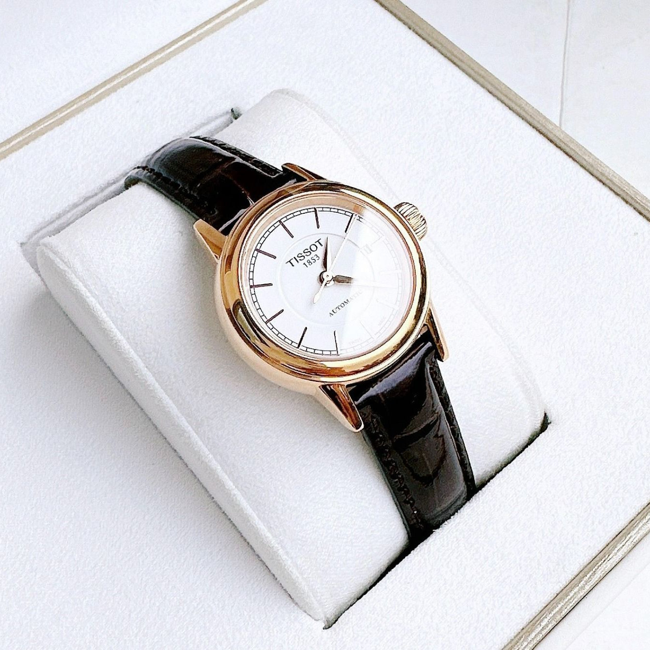  Shop Authentic Tissot Carson Automatic White Dial Brown Leather Strap Watch For Women - T085.207.36.011.00 - Luxxuri
