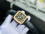 Shop Authentic Fossil Inscription Automatic Skeleton Rose Gold Dial Black Leather Strap Watch for Men - BQ2572 - Luxxuri