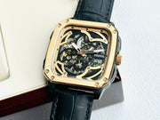  Shop Authentic Fossil Inscription Automatic Skeleton Rose Gold Dial Black Leather Strap Watch for Men - BQ2572 - Luxxuri