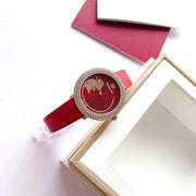 Shop Authentic Swarovski Crystal Frost Red Dial Red Leather Strap Watch for Women - 5519226 - Luxxuri