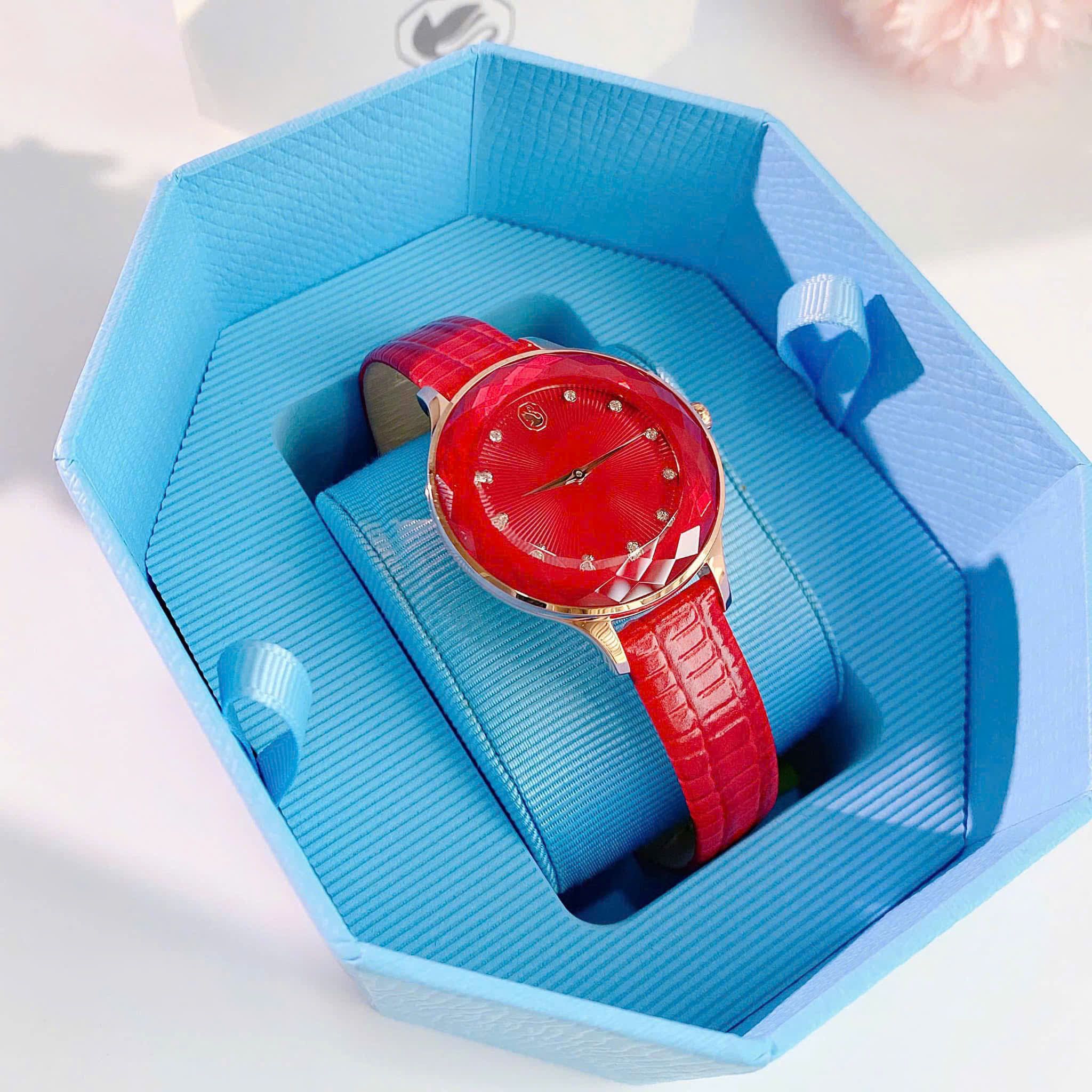  Shop Authentic Swarovski Octea Nova Quartz Red Dial Red Leather Strap Watch for Women - 5650002 - Luxxuri