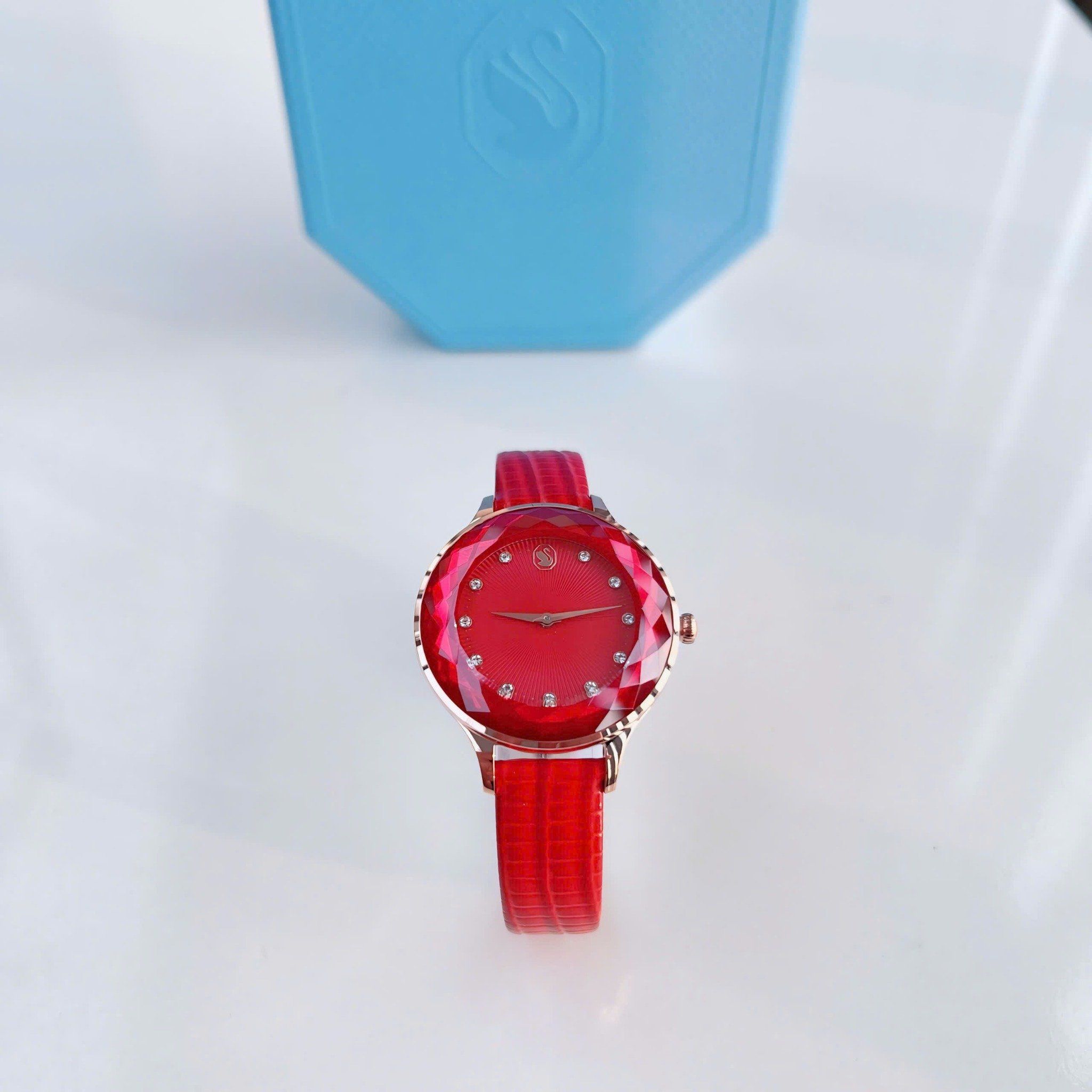  Shop Authentic Swarovski Octea Nova Quartz Red Dial Red Leather Strap Watch for Women - 5650002 - Luxxuri