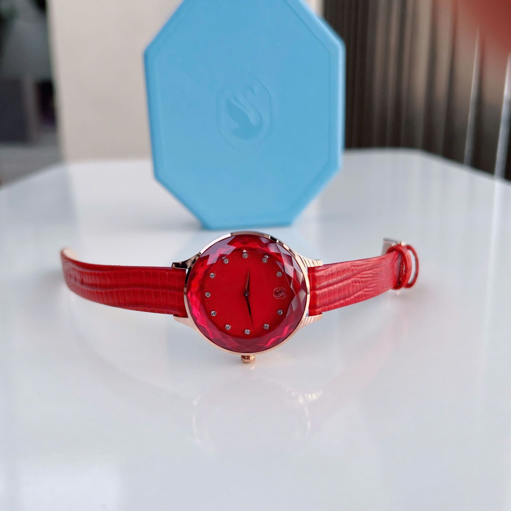  Shop Authentic Swarovski Octea Nova Quartz Red Dial Red Leather Strap Watch for Women - 5650002 - Luxxuri