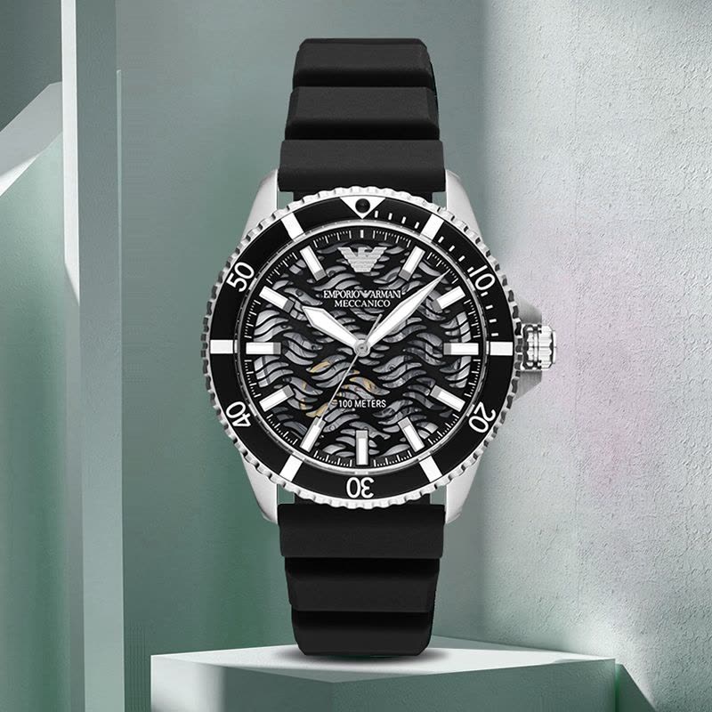  Shop Authentic Emporio Armani Meccanico Automatic Black Dial Black Silicone Strap Watch For Men - AR60062 - Luxxuri