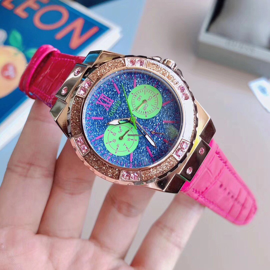  Shop Authentic Guess Limelight Quartz Multicolor Dial Red Leather Strap Watch For Women - W0775L4 - Luxxuri