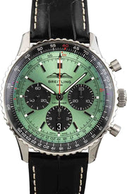  Shop Authentic Breitling Navitimer B01 Chronograph 43 Green Dial Black Leather Strap Watch for Men - AB0138241L1P1 - Luxxuri