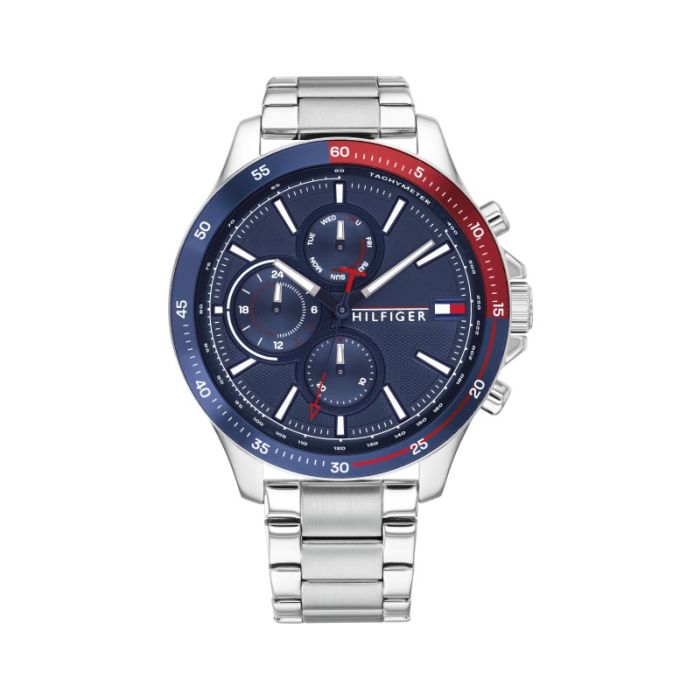  Shop Authentic Tommy Hilfiger Bank Chronograph Blue Dial Silver Steel Strap Watch for Men - 1791718 - Luxxuri