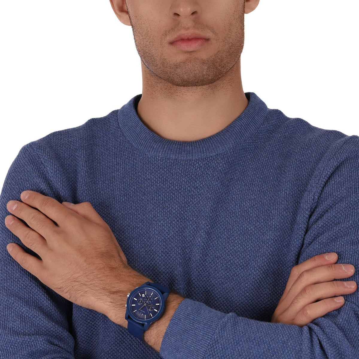  Shop Authentic Armani Exchange Outerbanks Chronograph Blue Dial Blue Silicone Strap Watch For Men - AX1327 - Luxxuri