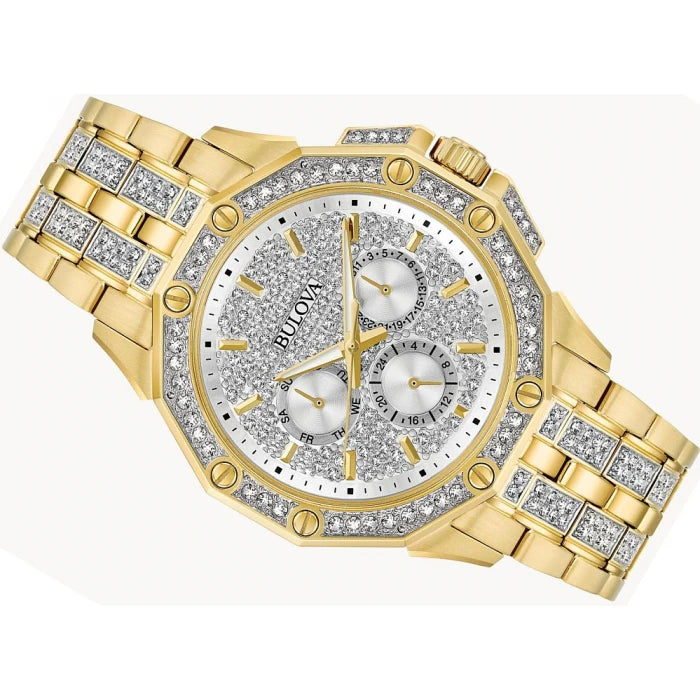  Shop Authentic Bulova Crystal Collection Octova White Dial Gold Steel Strap Watch for Men - 98C126 - Luxxuri