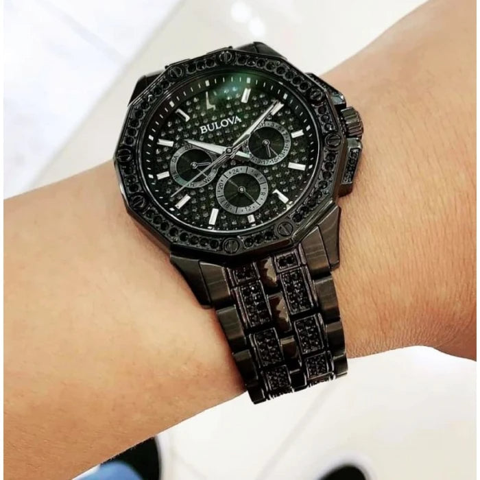 Shop Authentic Bulova Octova Chronograph Black Crystal Dial Black Steel Strap Watch for Men - 98C134 - Luxxuri