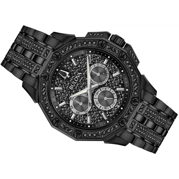  Shop Authentic Bulova Octova Chronograph Black Crystal Dial Black Steel Strap Watch for Men - 98C134 - Luxxuri