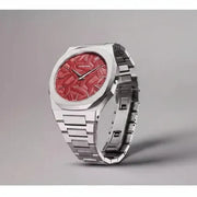 D1 Milano Ultra Thin Barn Red Dial Silver Steel Strap Watch for Men - D1-UTBJ33