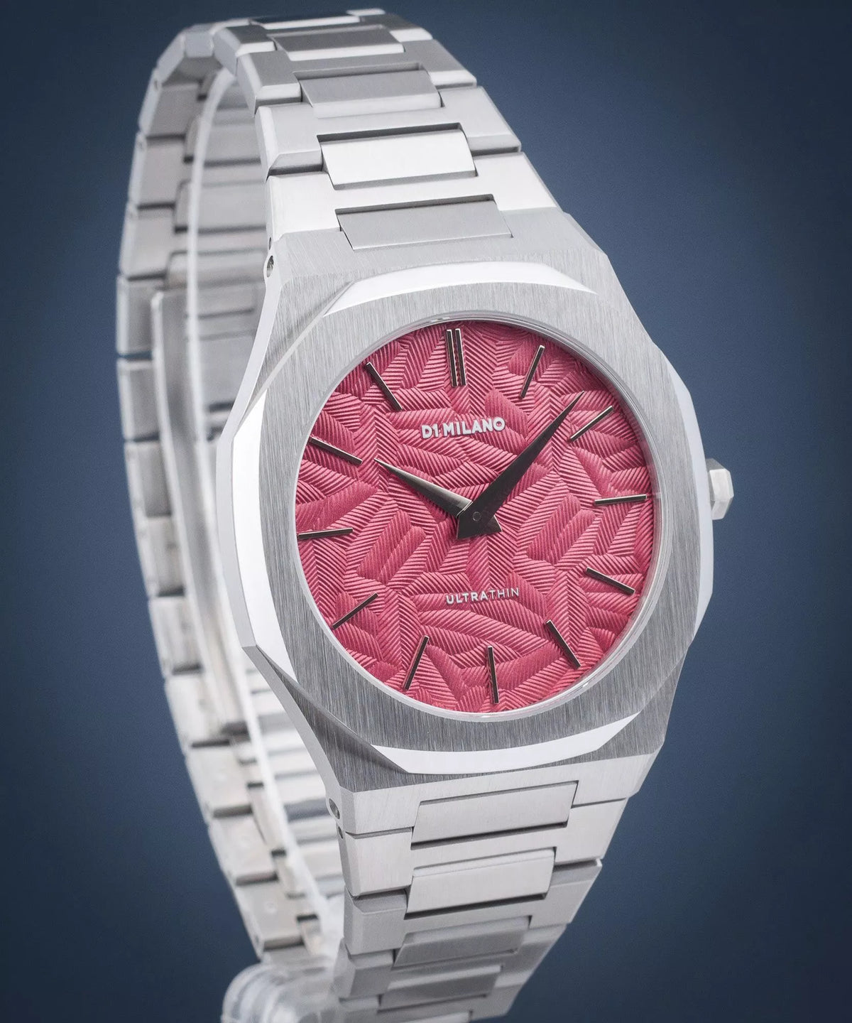 D1 Milano Ultra Thin Barn Red Dial Silver Steel Strap Watch for Men - D1-UTBJ33