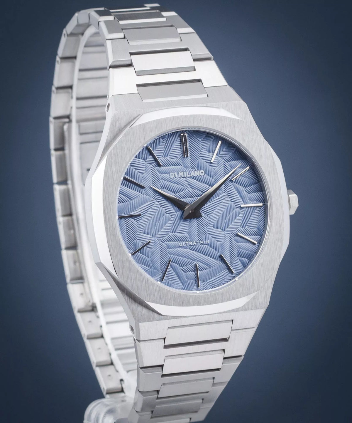 D1 Milano Ultra Thin Olympic Blue Dial Silver Steel Strap Watch for Men - D1-UTBJ35
