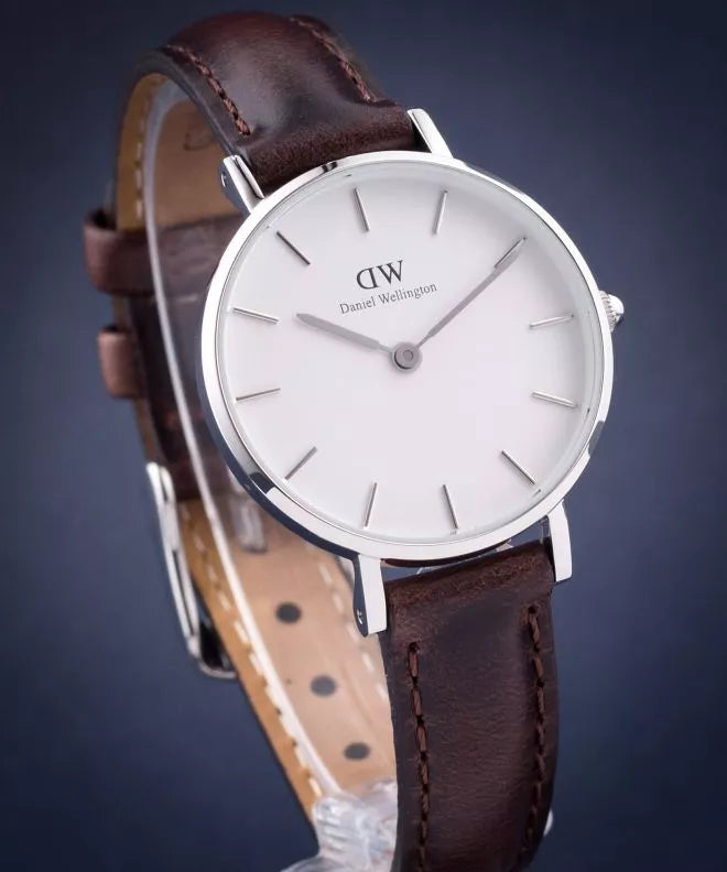Daniel Wellington Classic Petite White Dial Brown Leather Strap Watch For Women - DW00100239