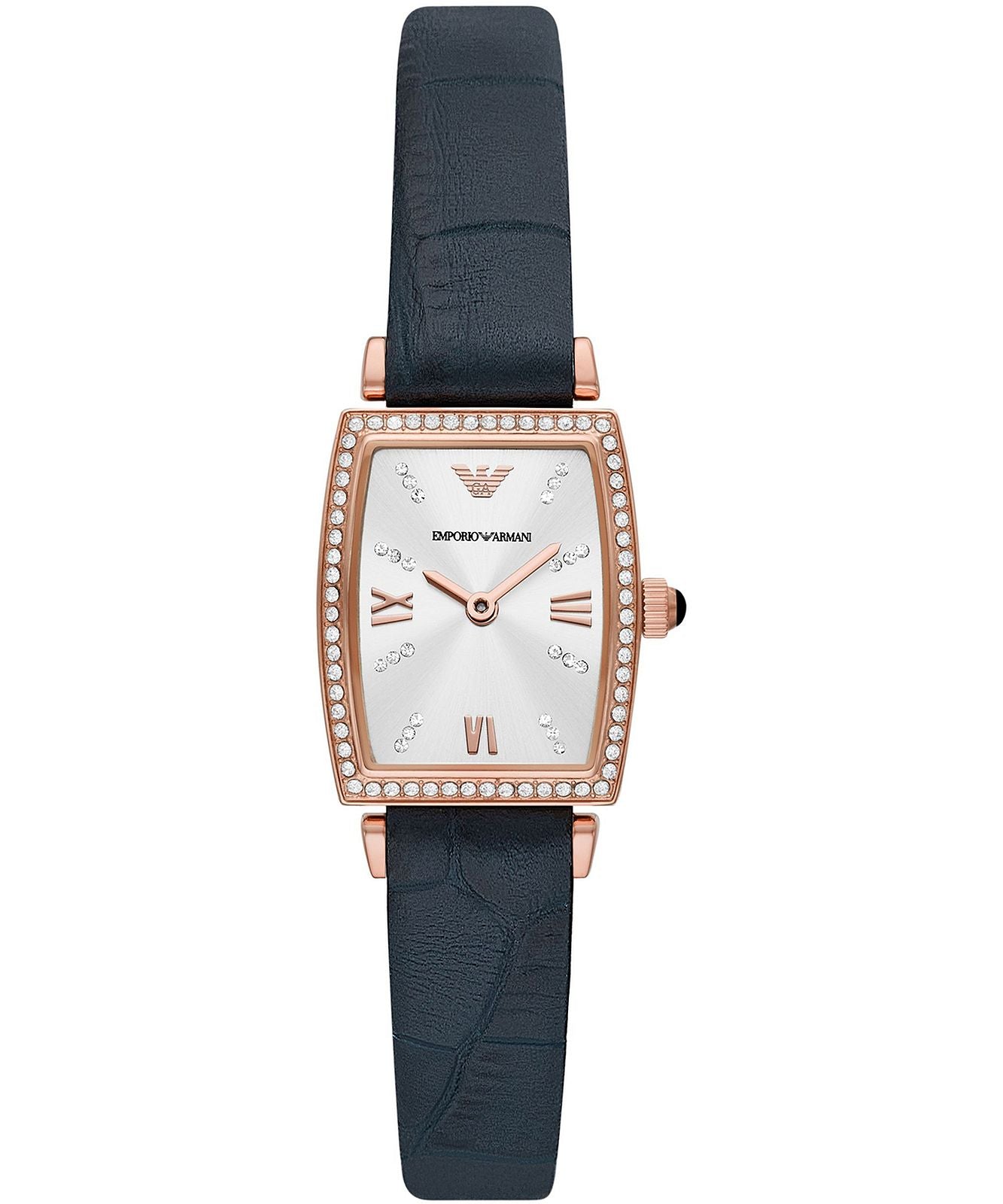  Shop Authentic Emporio Armani Gianni T Bar Crystals Silver Dial Blue Leather Strap Watch For Women - AR11469 - Luxxuri