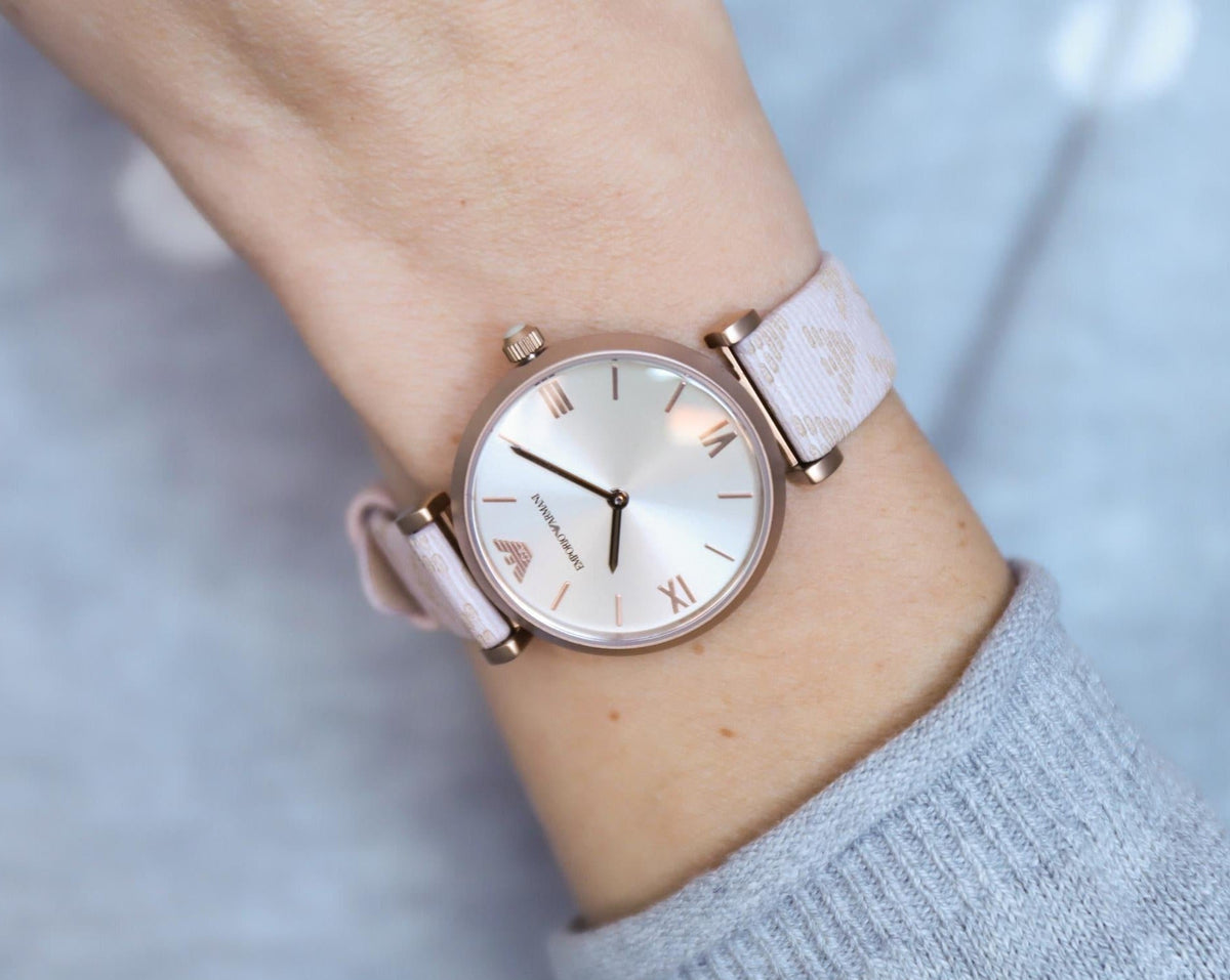  Shop Authentic Emporio Armani Analog Grey Dial Pink Leather Strap Watch For Women - AR11126 - Luxxuri