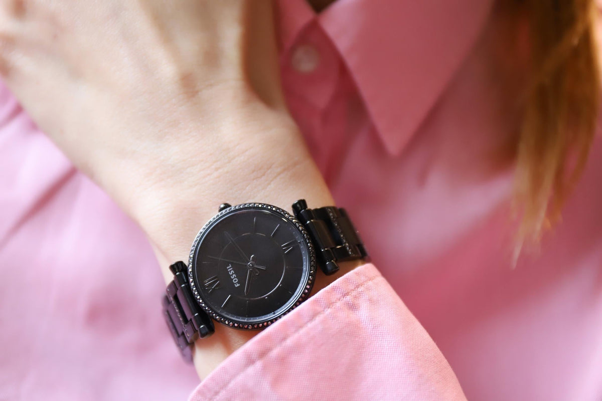  Shop Authentic Fossil Carlie Black Dial Black Steel Strap Watch for Women - ES4488 - Luxxuri