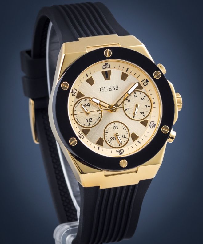  Shop Authentic Guess Athena Gold Dial Black Rubber Strap Watch For Women - GW0030L2 - Luxxuri