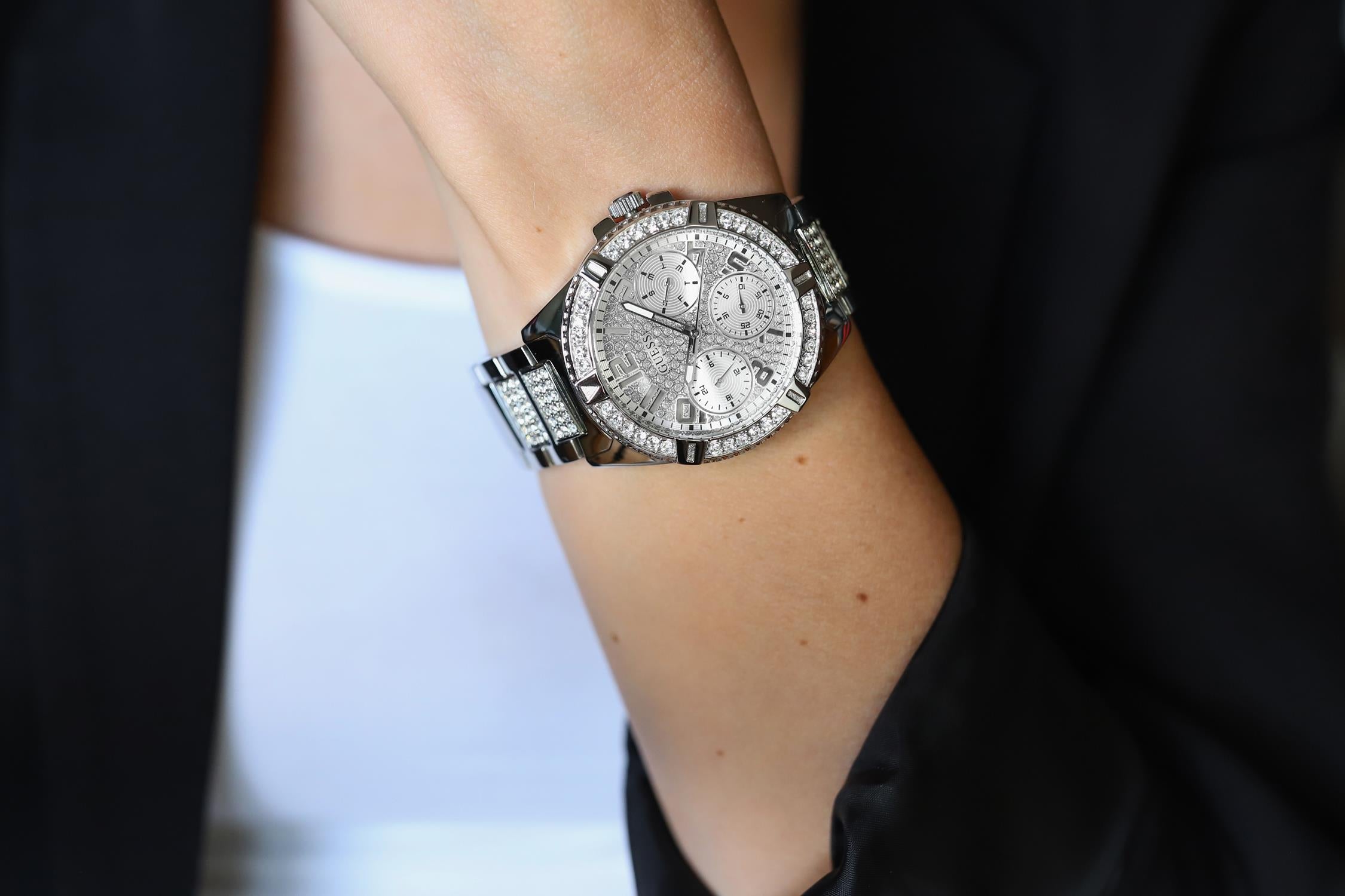  Shop Authentic Guess Frontier Diamonds Silver Dial Silver Steel Strap Watch For Women - W1156L1 - Luxxuri