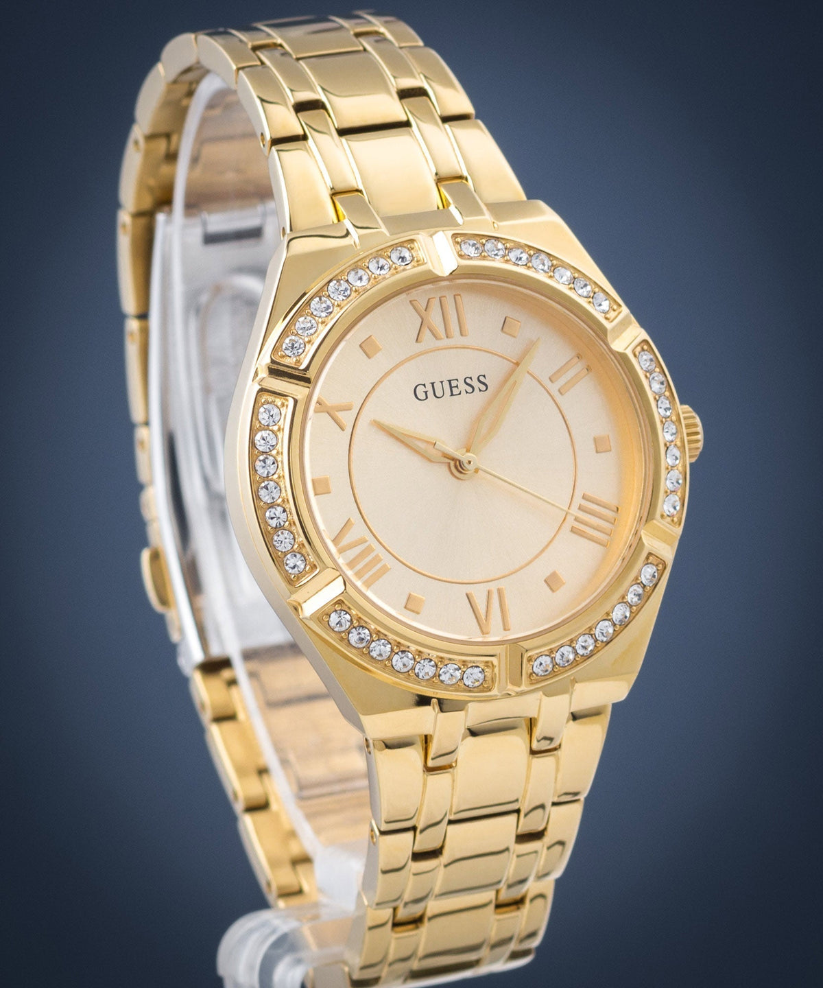  Shop Authentic Guess Cosmo Diamonds Gold Dial Gold Steel Strap Watch For Women - GW0033L2 - Luxxuri