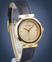  Shop Authentic Guess Rumour Quartz Gold Dial Black Leather Strap Watch For Women - GW0689L2 - Luxxuri