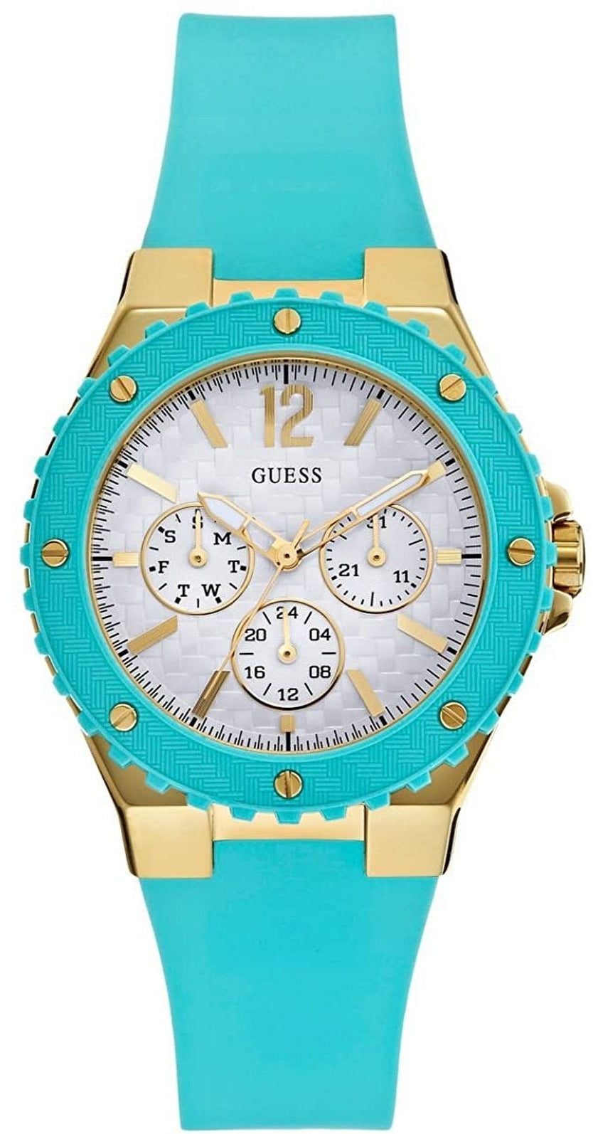  Shop Authentic Guess Overdrive White Dial Turquoise Rubber Strap Watch for Women - W0149L3 - Luxxuri