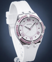 Shop Authentic Guess Sparkling Silver Dial White Rubber Strap Watch For Women - GW0032L1 - Luxxuri