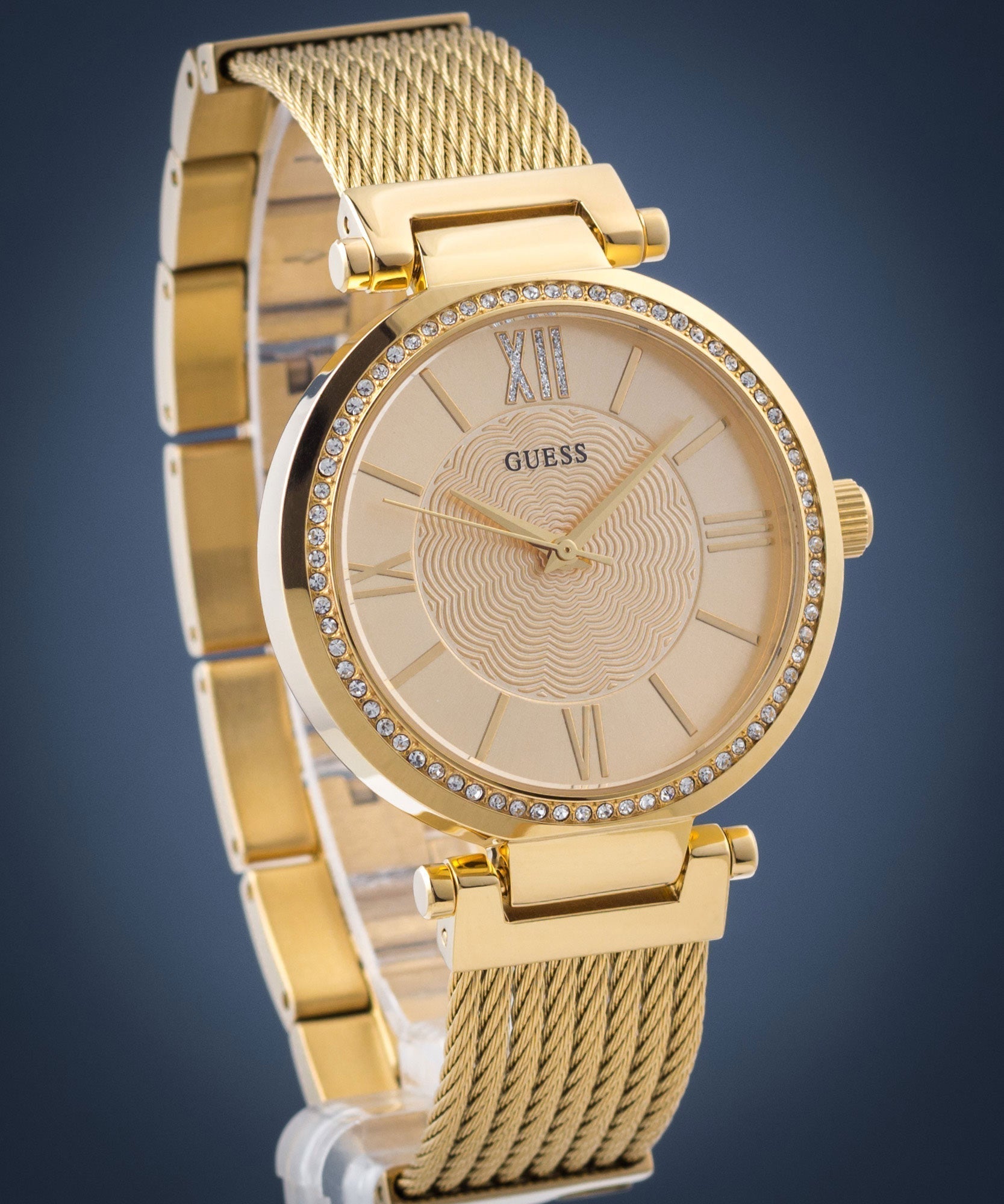  Shop Authentic Guess Soho Champagne Dial Stainless Steel Mesh Bracelet Watch For Women - W0638L2 - Luxxuri