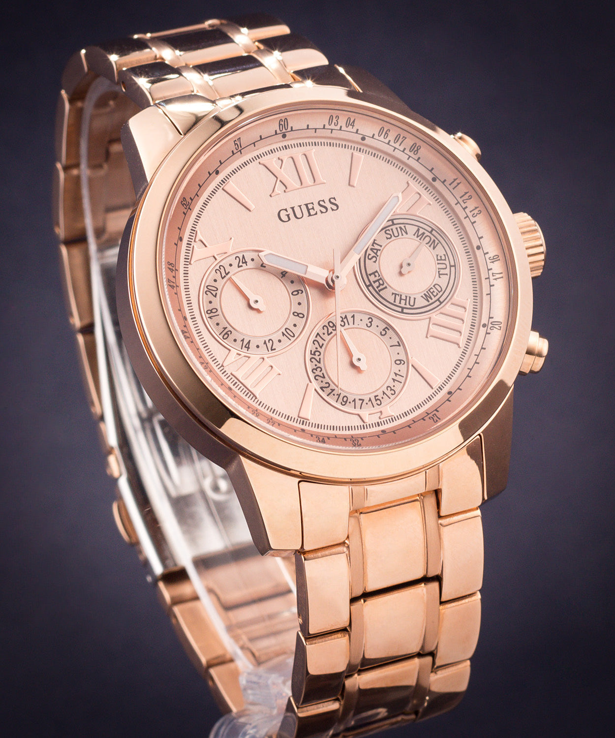 Shop Authentic Guess Sunrise Quartz Rose Gold Dial Rose Gold Steel Strap Watch For Women - W0330L2 - Luxxuri