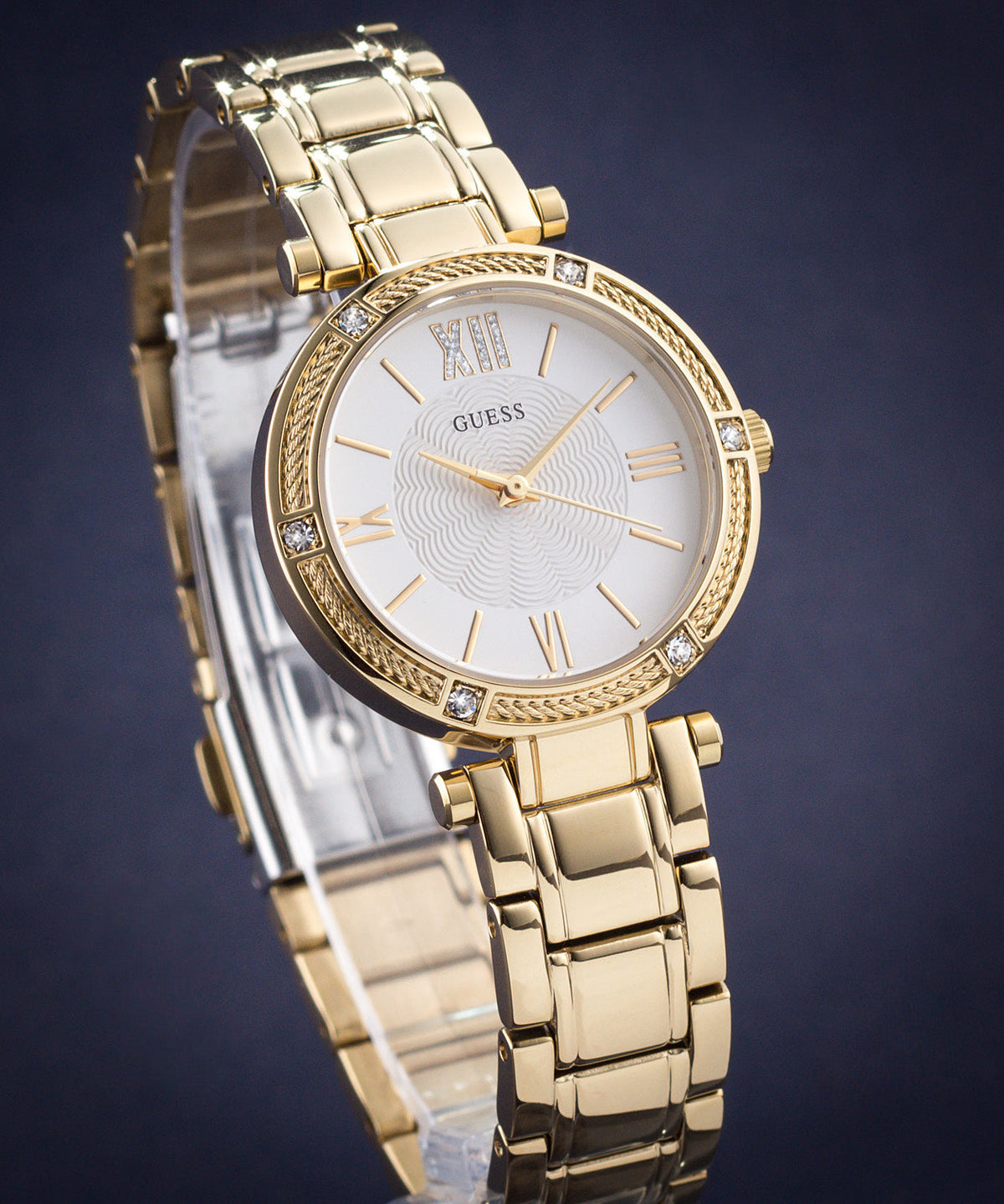  Shop Authentic Guess Park Ave South Analog White Dial Gold Steel Strap Watch For Women - W0767L2 - Luxxuri