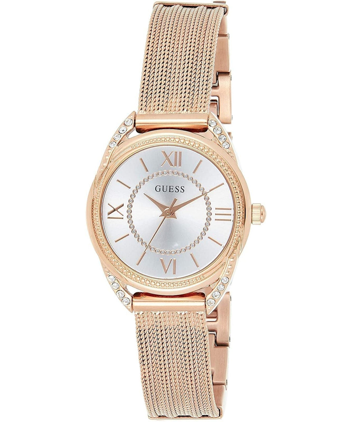  Shop Authentic Guess Whisper Silver Dial Rose Gold Mesh Bracelet Watch for Women - W1084L3 - Luxxuri