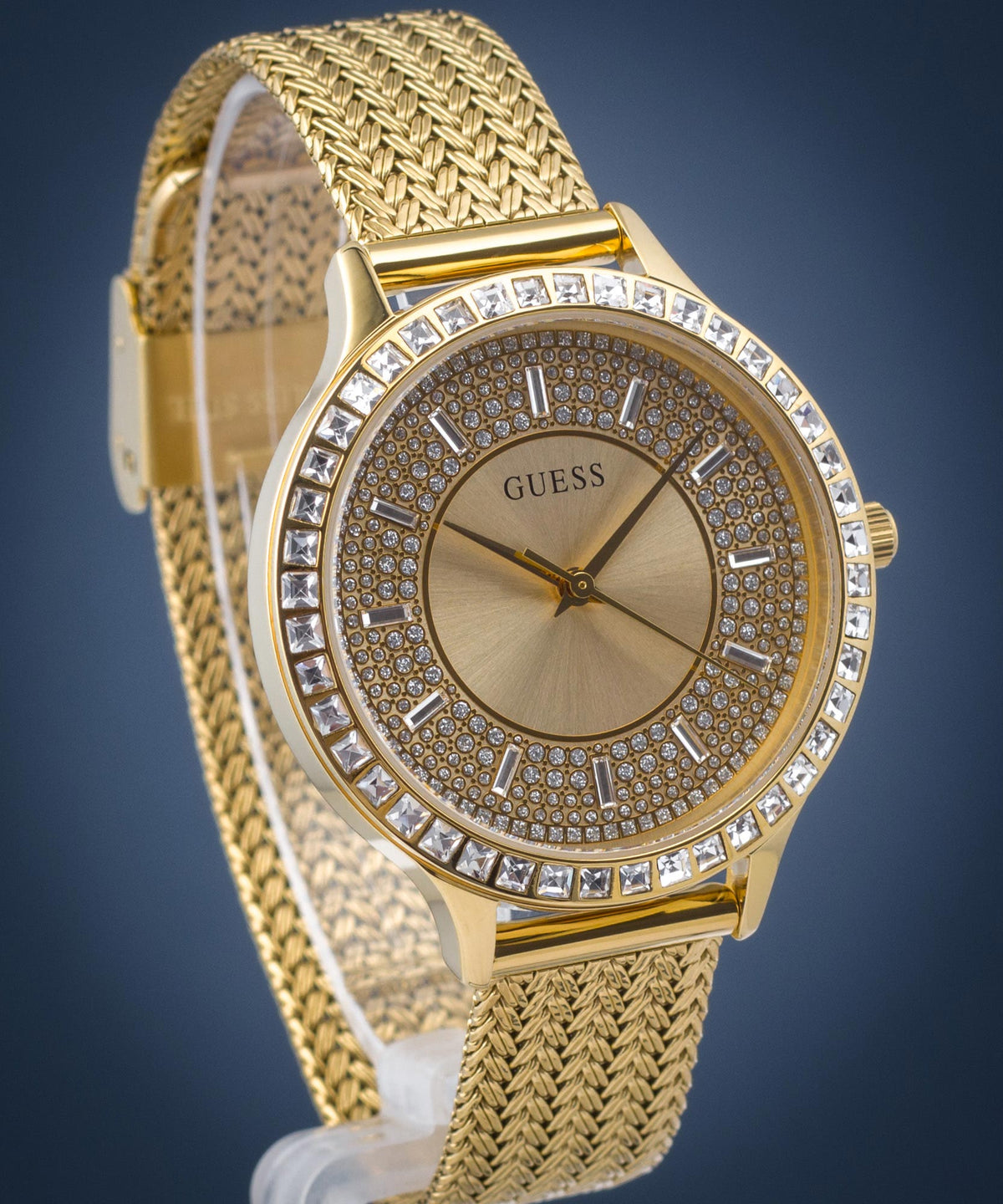  Shop Authentic Guess Soiree Diamonds Gold Dial Gold Mesh Bracelet Watch for Women - GW0402L2 - Luxxuri