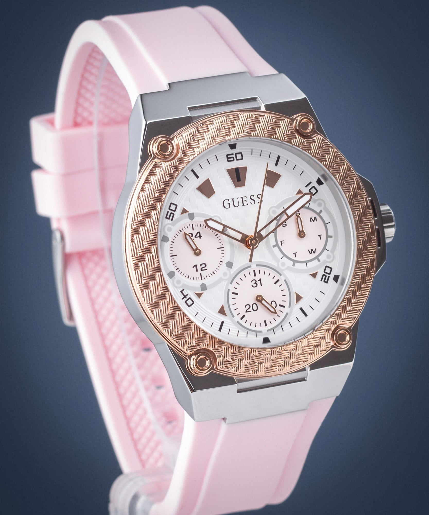  Shop Authentic Guess Zena Quartz White Dial Pink Rubber Strap Watch For Women - W1094L4 - Luxxuri