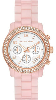  Shop Authentic Michael Kors Runway Chronograph White Dial Pink Steel Strap Watch for Women - MK7424 - Luxxuri