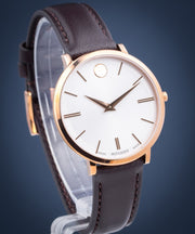  Shop Authentic Movado Ultra Slim Silver Dial Brown Leather Strap Watch For Women - 0607093 - Luxxuri