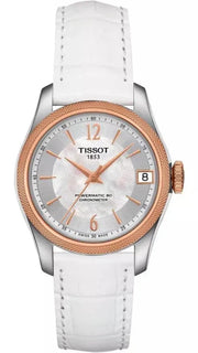  Shop Authentic Tissot T-Classic Powermatic 80 Mother of Pearl Silver Dial White Leather Strap Watch For Women - T108.208.26.117.00 - Luxxuri